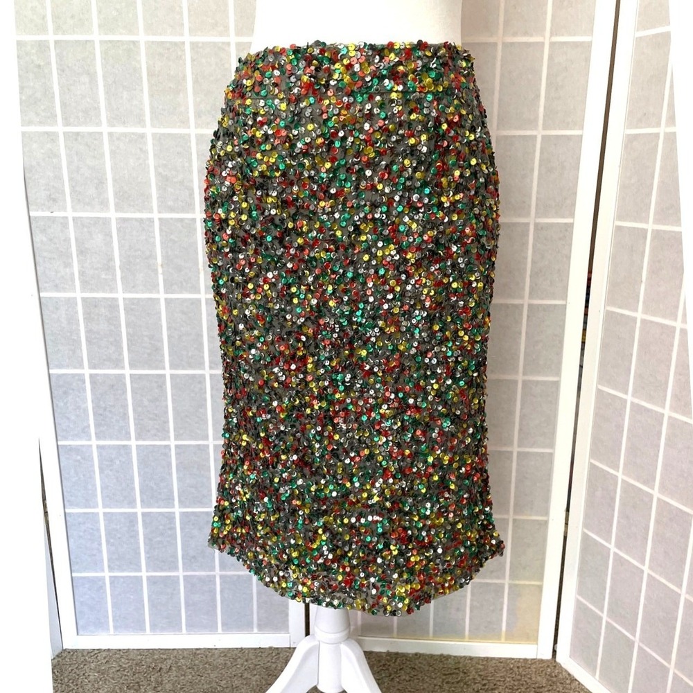 Anthropologie Carnation Lily Rose Sequin Pencil Skirt 10 Holiday Maximalist Glam